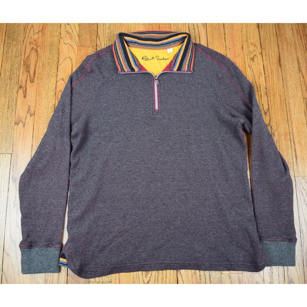 Robert Graham‎ Men's Pullover Striped Quarter Zip Sweater Size Large EUC